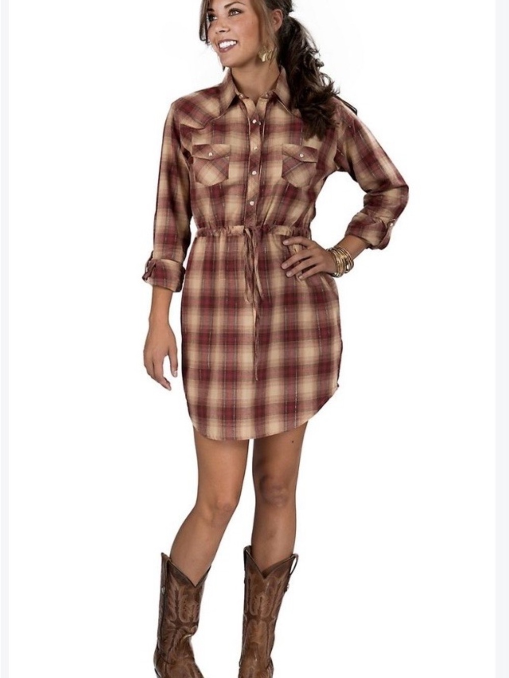 Guess jeans Plaid Shirt Dress with Drawstring Waist - sz L